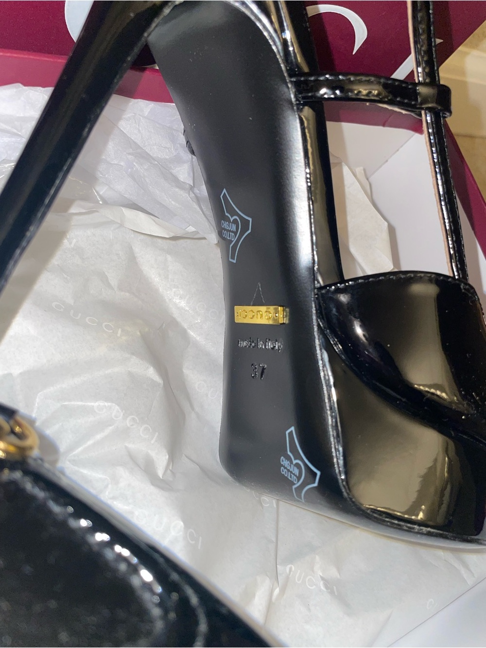 Gucci Black Patent Leather Horsebit Slingback Pumps GG size 7 high heels - Picture 5 of 14